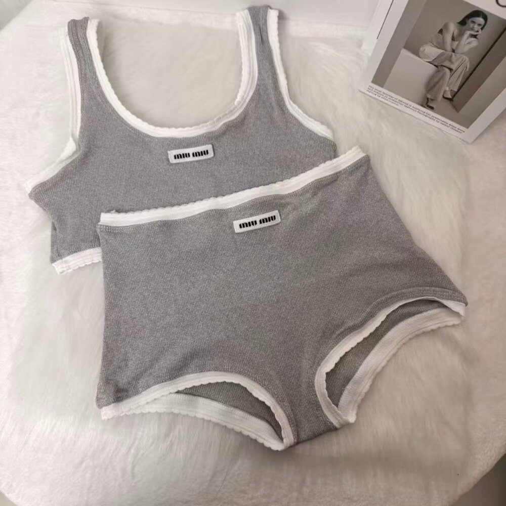 Miu Miu Grey Knit Swimsuit Two-Piece Set